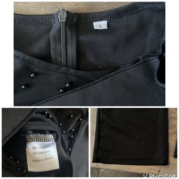 New Beaded Formal Long Sleeve Patchwork Mesh beaded Irregular Jumpsuit  Black - Picture 11 of 11